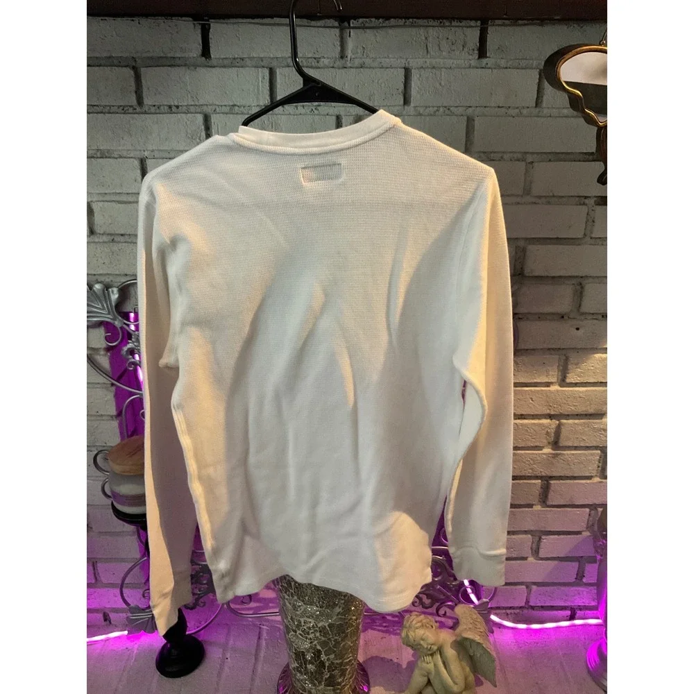 Polo Ralph Lauren Mens White Waffle Knit Thermal Long Sleeve Sleep Shirt Medium